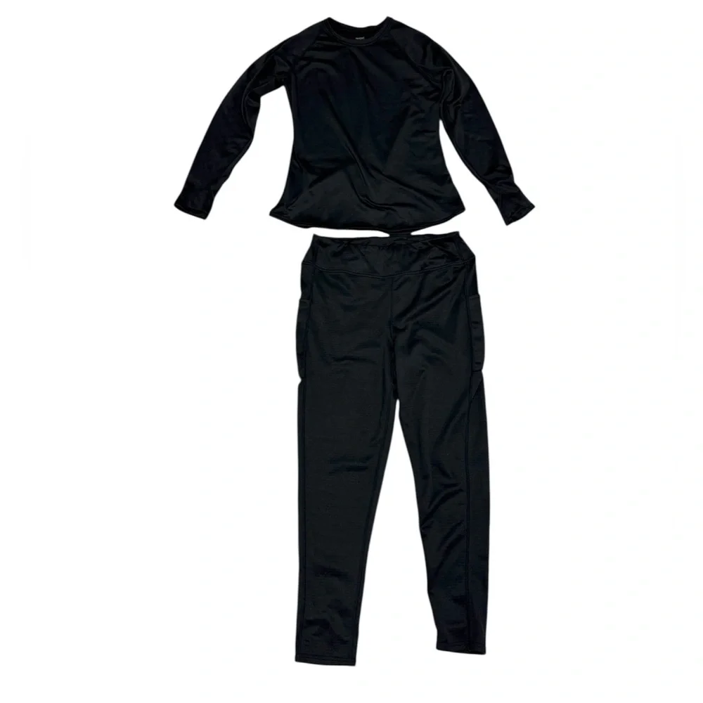 ClimateRight by Cuddl Duds grid warmth Black Women's Leggings and Top Set large - Picture 1 of 7